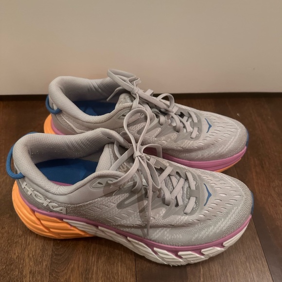Hoka Women's Gray Sneakers with Pink and Orange Accents - Picture 4 of 6